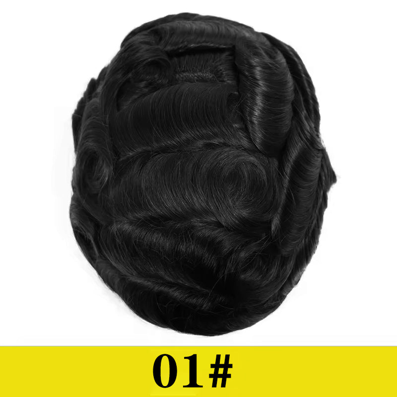 0.02-0.04mm Full PU Ultra Thin Skin Men Toupee Male Short Wave Human Hair Mens Wigs Replacement Systems