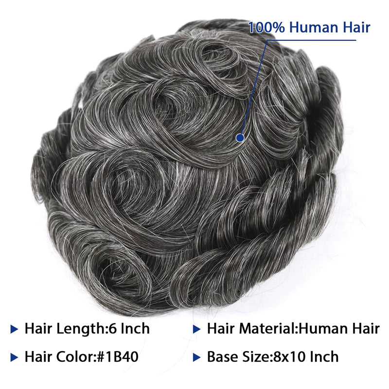 0.02-0.04mm Full PU Ultra Thin Skin Men Toupee Male Short Wave Human Hair Mens Wigs Replacement Systems