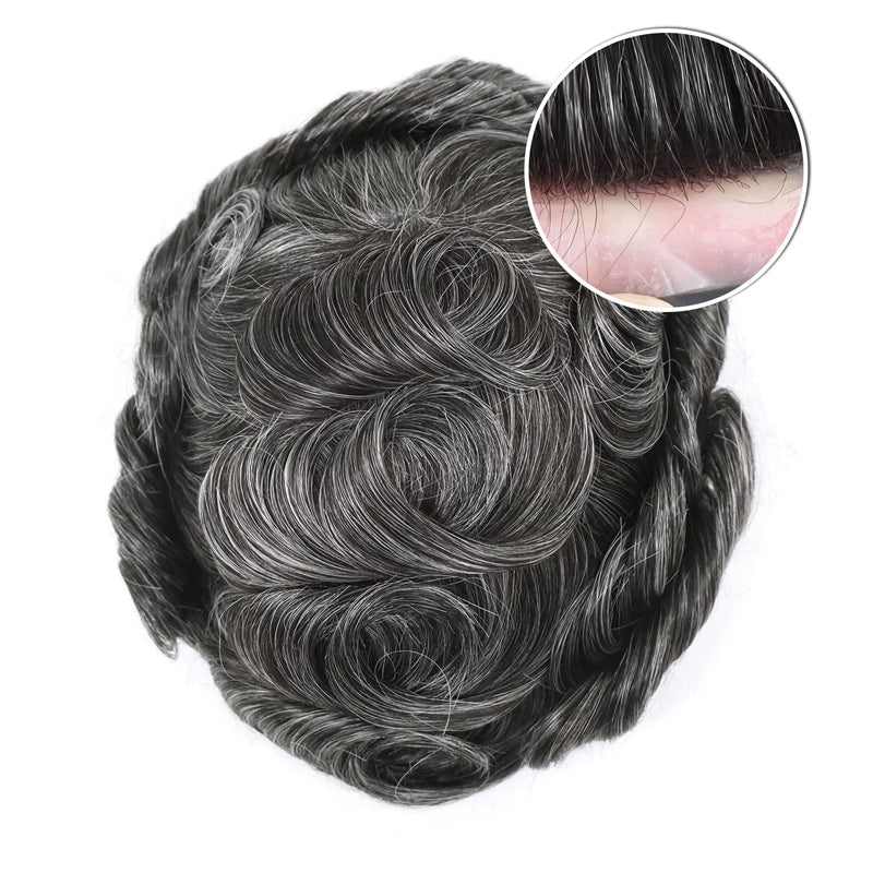 0.02-0.04mm Full PU Ultra Thin Skin Men Toupee Male Short Wave Human Hair Mens Wigs Replacement Systems