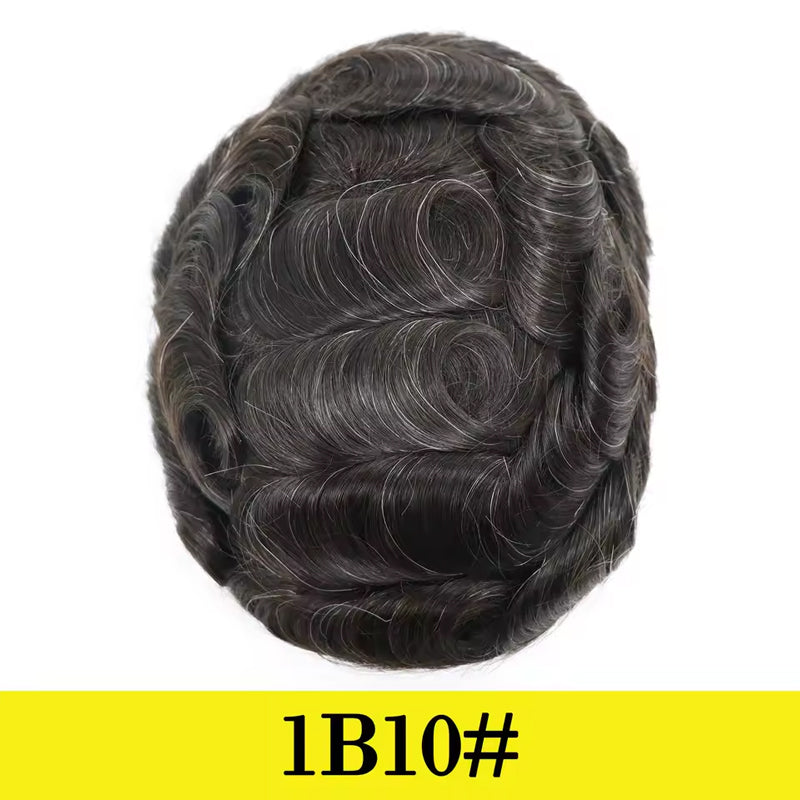 0.02-0.04mm Full PU Ultra Thin Skin Men Toupee Male Short Wave Human Hair Mens Wigs Replacement Systems