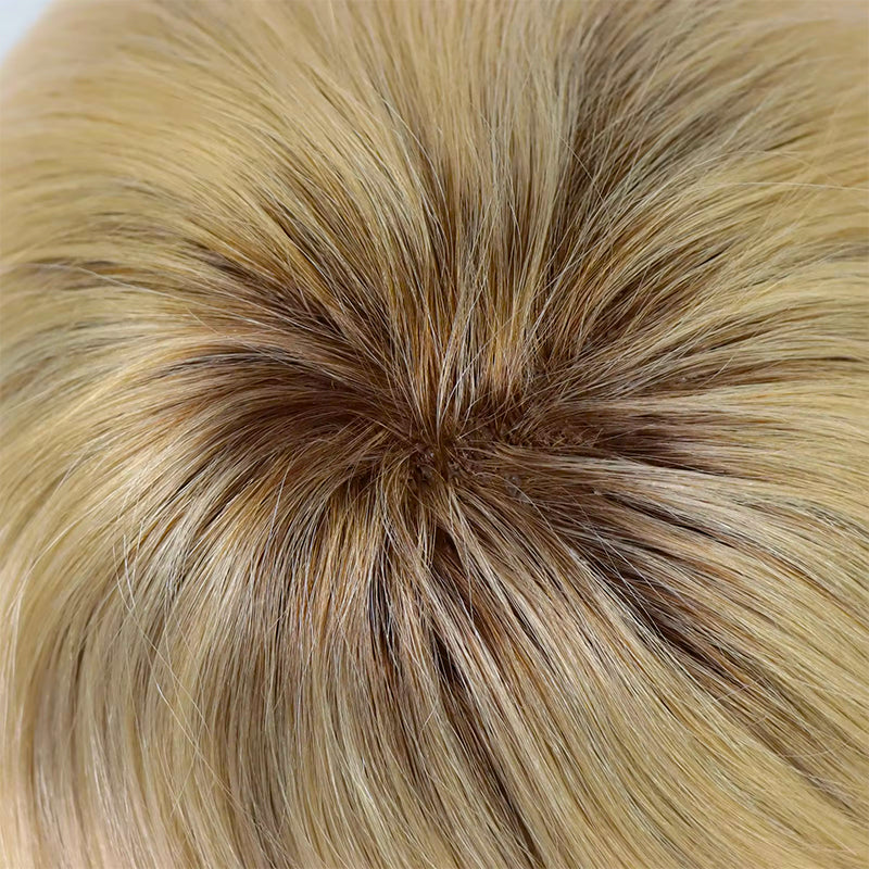 Full PU Skin Base Brown Rooted Blonde #4T613 Hair Replacement System for Men Most Breathable