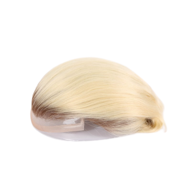 Ombre Blonde Human Hair Toupee Wig Mens Replacement System Mono with PU around Base Wig Toupee