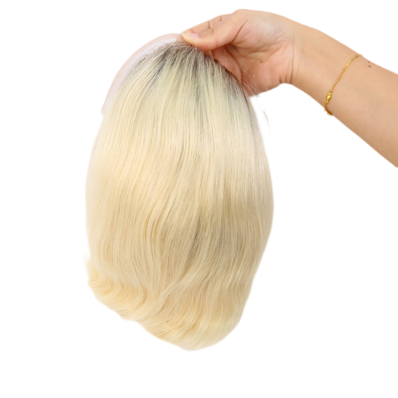 Ombre Blonde Human Hair Toupee Wig Mens Replacement System Mono with PU around Base Wig Toupee