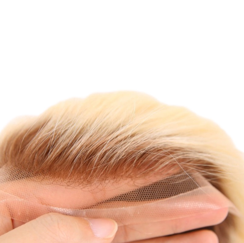 Ombre Blonde Human Hair Toupee Wig Mens Replacement System Mono with PU around Base Wig Toupee