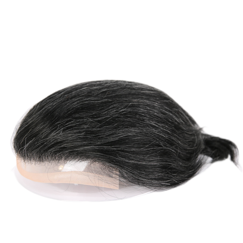 #1 Black Thin Skin French Lace Mono Men's Hair System Human Hair Toupee For Men