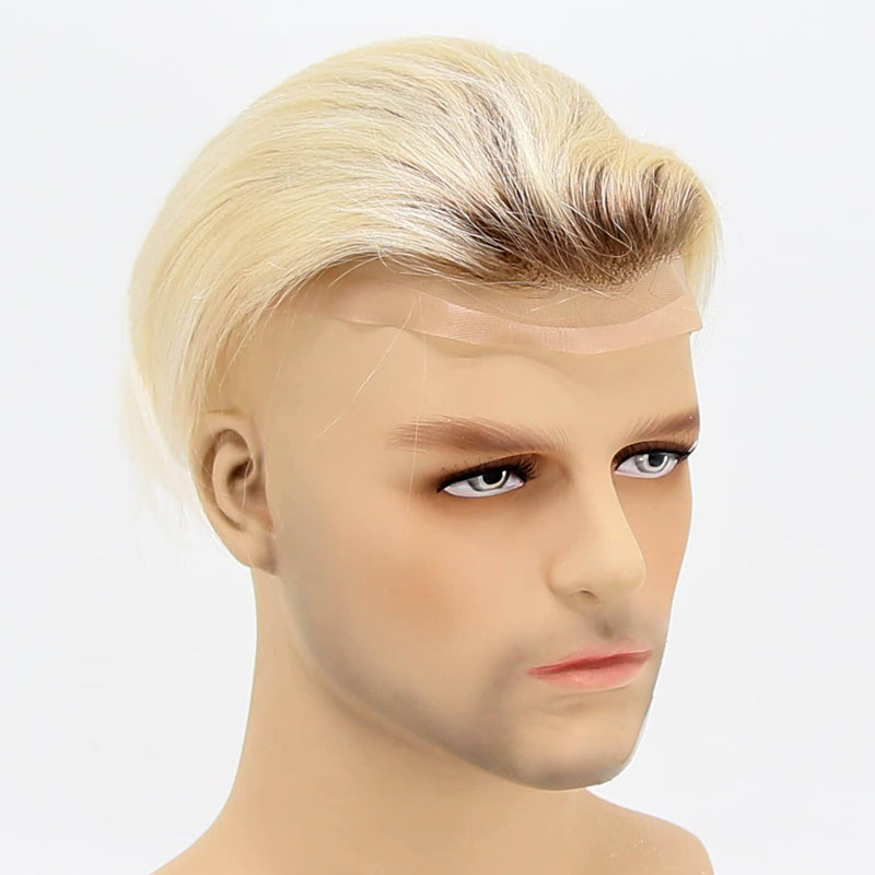 Ombre Blonde Human Hair Toupee Wig Mens Replacement System Mono with PU around Base Wig Toupee