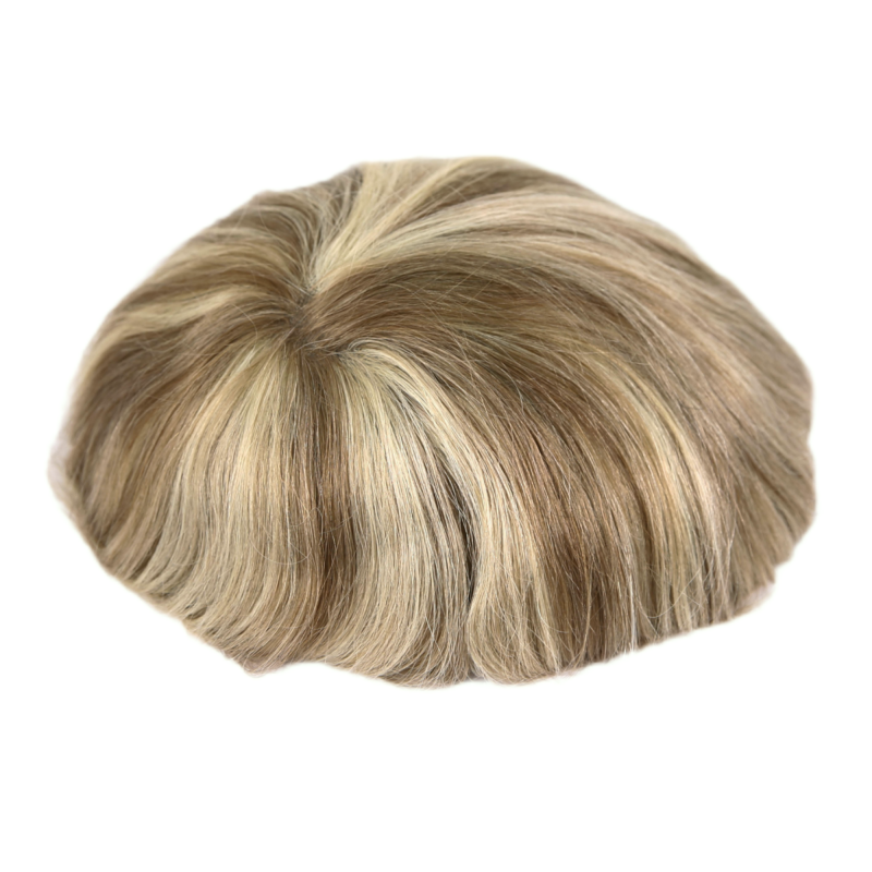 Brown Highlight Blonde Full Poly Skin Base Human Hair Toupee Hairpieces for Males #7/613