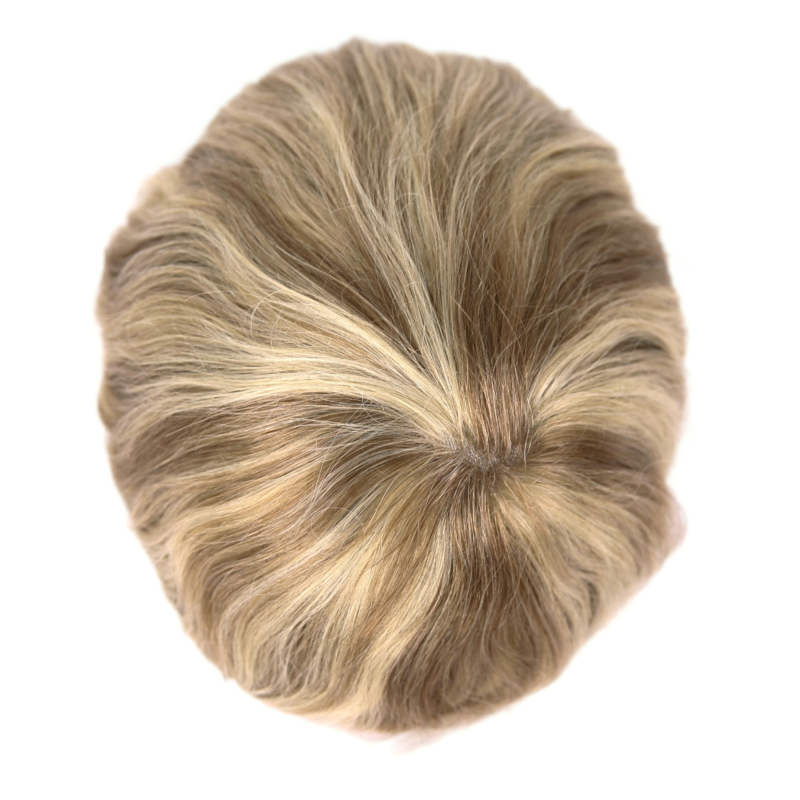 Brown Highlight Blonde Full Poly Skin Base Human Hair Toupee Hairpieces for Males #7/613