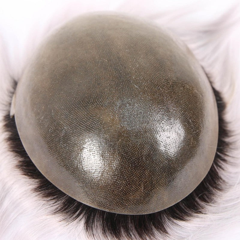 Rooted Silver Full Poly Skin Base Human Hair Toupee Hairpieces for Men