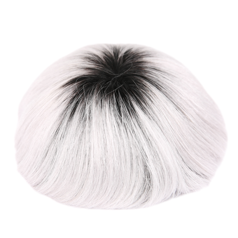 Rooted Silver Full Poly Skin Base Human Hair Toupee Hairpieces for Men