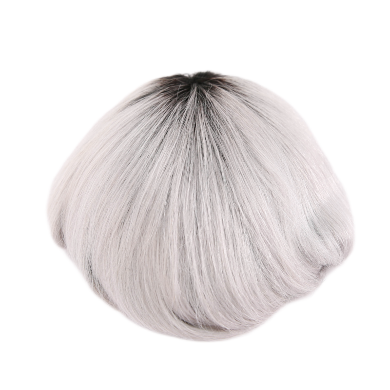 Rooted Silver Full Poly Skin Base Human Hair Toupee Hairpieces for Men