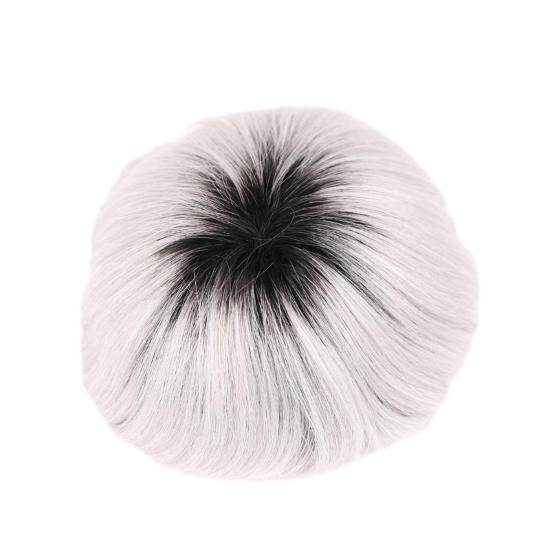 Rooted Silver Full Poly Skin Base Human Hair Toupee Hairpieces for Men