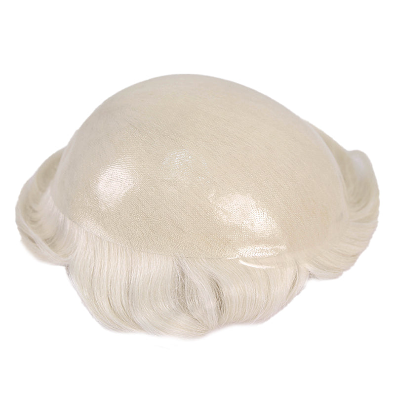 Full Poly Skin Base #60 Blonde White Human Hair Toupee Hairpieces for Men