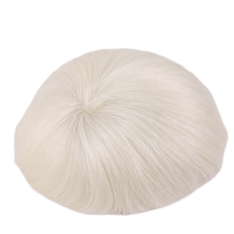 Full Poly Skin Base #60 Blonde White Human Hair Toupee Hairpieces for Men