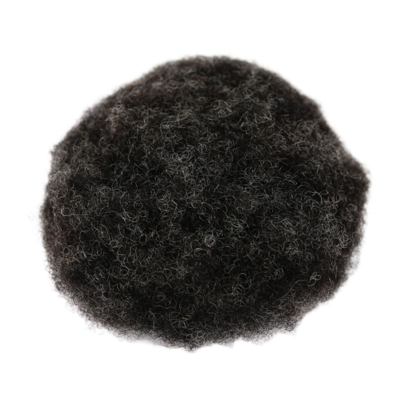 #1B20 2mm Afro Curly Full Poly Skin Base Human Hair Toupee Wig for Mens Replacement System