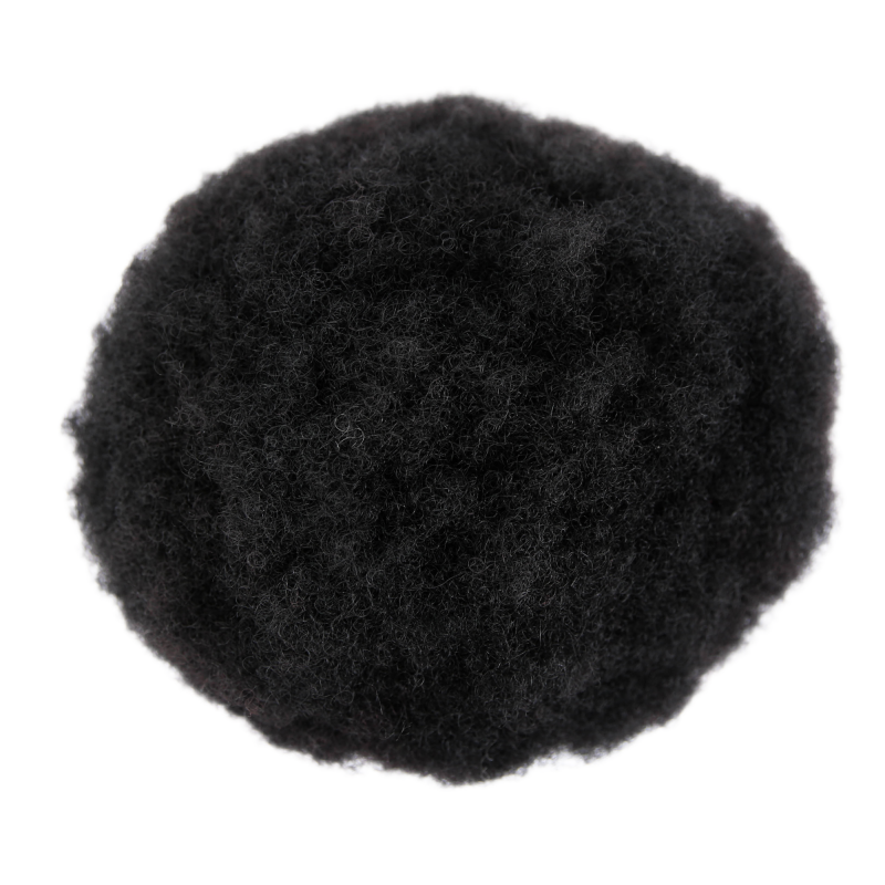 #1 Jet Black 2mm Afro Curly Full Poly Skin Base Human Hair Toupee Wig for Mens Replacement System