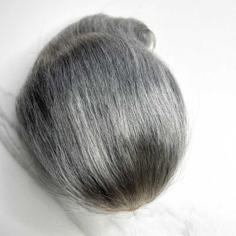 #1B40 Silver Grey Mens Replacement System Lace and PU Skin Base Wig Toupee