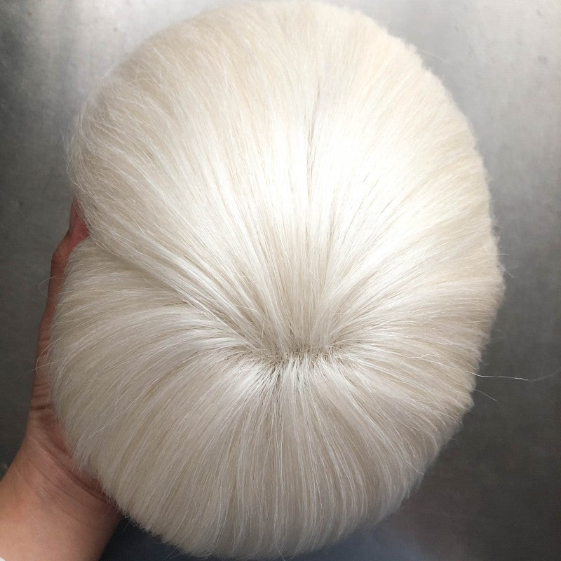 Full Poly Skin Base #60 Blonde White Human Hair Toupee Hairpieces for Men