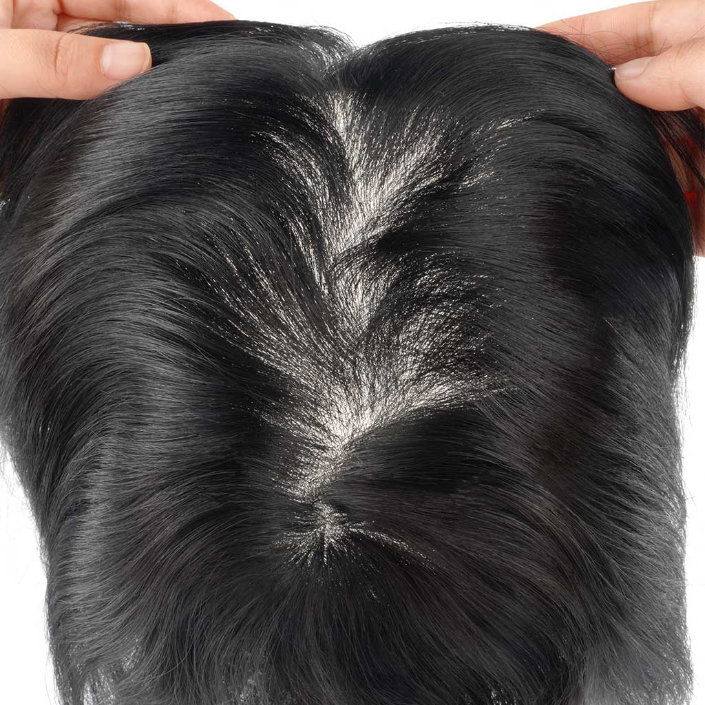 Full Poly Skin Base #1 Natural Black Hair System Human Hair Toupee Hairpieces for Men