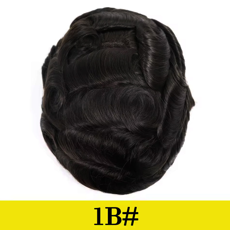 0.02-0.04mm Full PU Ultra Thin Skin Men Toupee Male Short Wave Human Hair Mens Wigs Replacement Systems